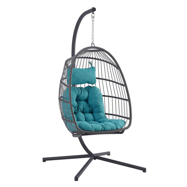 Walker Edison Furniture Co. Gray and Teal Outdoor Swing Egg Chair with Stand  OREGGCHGYT | Bellacor