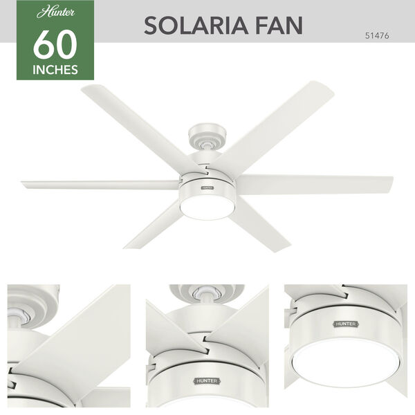 Hunter Fans Solaria Fresh White 60-Inch Indoor Outdoor LED Ceiling Fan with  Wall Control 51476 | Bellacor