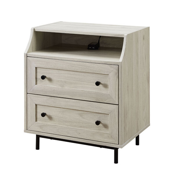 Walker Edison Furniture Co. Birch Curved Open Top Two Drawer Nightstand  with USB AF22WL2DRSTBH | Bellacor