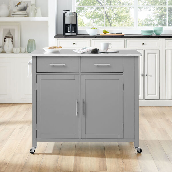Crosley Furniture Savannah Gray 42-Inch Stainless Steel Top Kitchen Cart  CF3029SS-GY | Bellacor