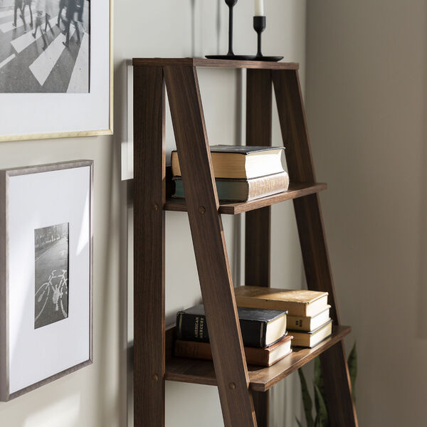 Walker Edison Furniture Co. Walnut Wooden Ladder Bookcase with Four Shelves  BS55LDDW | Bellacor