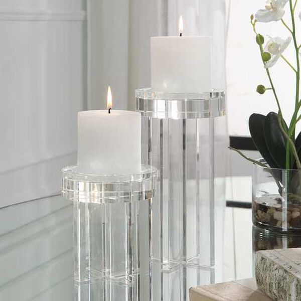 Uttermost Crystal White Pillar Candleholder, Set of 2 18054 | Bellacor
