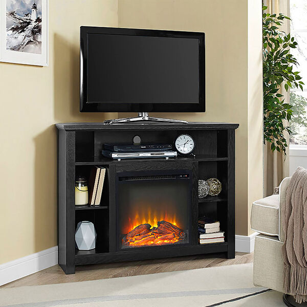 Walker Edison Furniture Co. 44-inch Wood Corner Highboy Fireplace TV Stand  - Black W44FPHBCBL | Bellacor