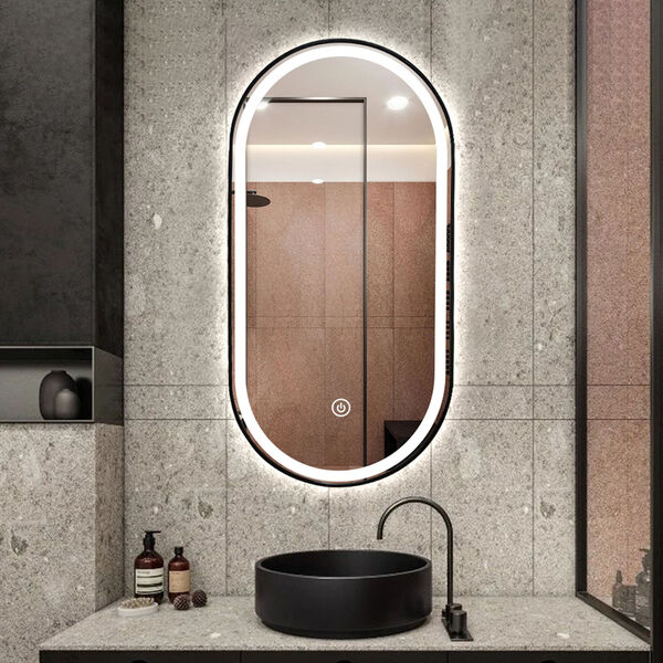 Decor Wonderland Khristy Black 24 x 40-Inch Framed Oval LED Bathroom Mirror  BCTL209D | Bellacor