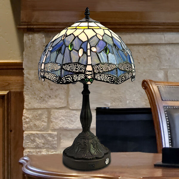 Dale Tiffany Jordan Dragonfly Bronze One-Light Tiffany Table Lamp with USB  Port TT21206 | Bellacor