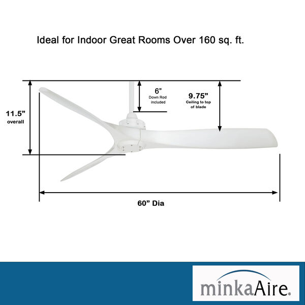 Minka Aire Aviation 60-Inch Ceiling Fan in White with Three Blades F853-WH  Bellacor