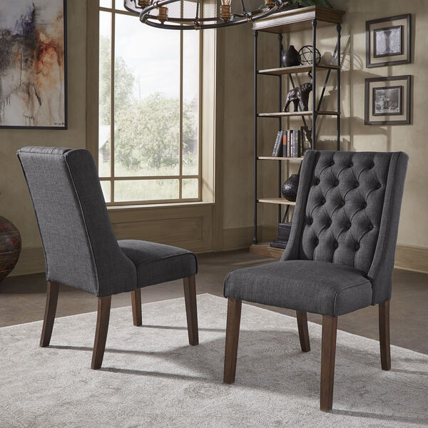 HomeHills Donna Dark Gray Tufted Linen Upholstered Dining Chair, Set of Two  22E479BRC-DGL | Bellacor