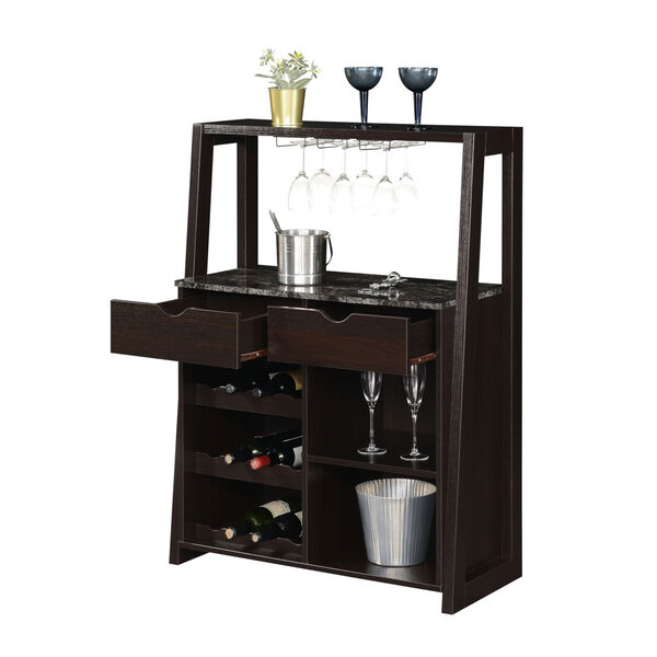 Convenience Concepts Uptown Faux Black Marble and Espresso Wine Bar with  Cabinet 121325BLMES | Bellacor