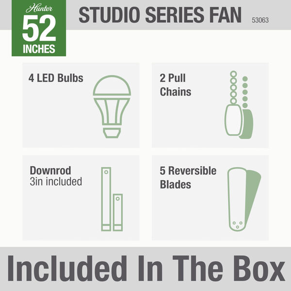 Hunter Fans Studio Series Antique Brass Four Light 52-Inch Ceiling Fan 53063  | Bellacor