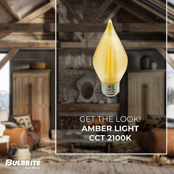Bulbrite Pack of 4 Amber Glass C15 LED Candelabra E26 Dimmable 4W 2100K  Spunlite Filament Light Bulb 862788 | Bellacor