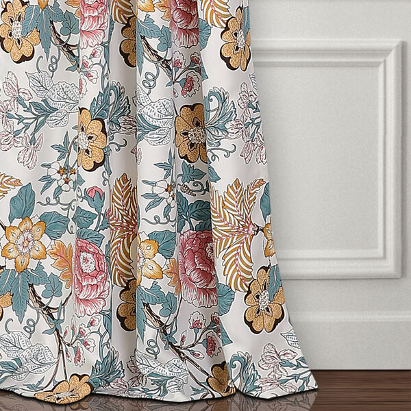 Set of 2 (84x52) Floral Watercolor Light Filtering Window Curtain Panels  Navy - Lush Décor