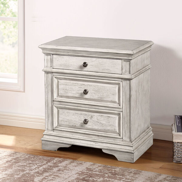 Steve Silver Company Highland Park Distressed Rustic Ivory Nightstand  HP900NSW | Bellacor