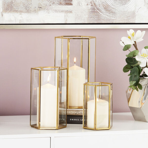 CosmoLiving by Cosmopolitan Gold Glass Candle Lanterns, Set of 3 380140 |  Bellacor