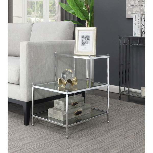 Convenience Concepts Royal Crest 3 Tier Step End Table in Clear Glass and  Chrome Frame 134033 | Bellacor
