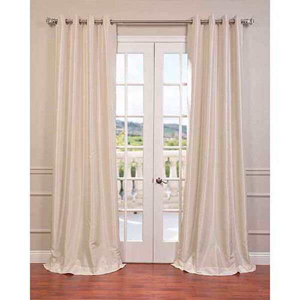 Half Price Drapes Off White Vintage Textured Faux Dupioni Silk Grommet  Blackout Single Panel Curtain 50 x 108 PDCH-KBS2-108-GRBO | Bellacor