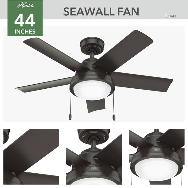 Hunter Fans Seawall 44-Inch Outdoor Two-Light LED Ceiling Fan with Pull  Chain U51440 | Bellacor