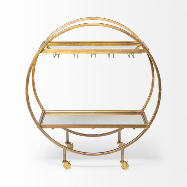 Mercana Carola Gold Two-Tier Glass Shelf Bar Cart 50363 | Bellacor