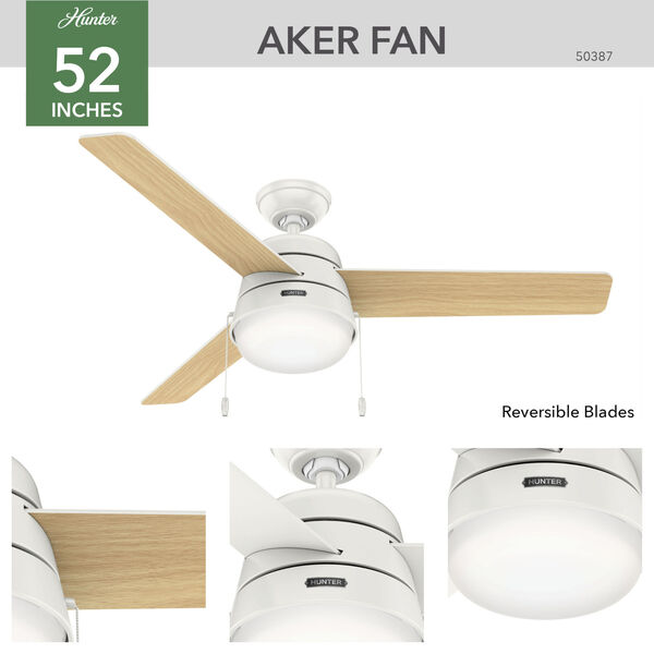 Hunter Fans Aker Fresh White Two-Light LED 52-Inch Outdoor Ceiling Fan  50387 | Bellacor