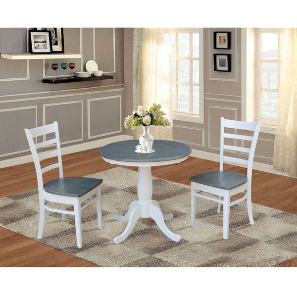 International Concepts Emily White and Heather Gray 30-Inch Round Top Pedestal  Table With Chairs, Three-Piece K05-30RT-C617P | Bellacor