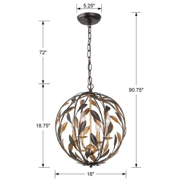 Crystorama Lighting Group Broche English Bronze Four-Light Globe Pendant  504-EB-GA | Bellacor