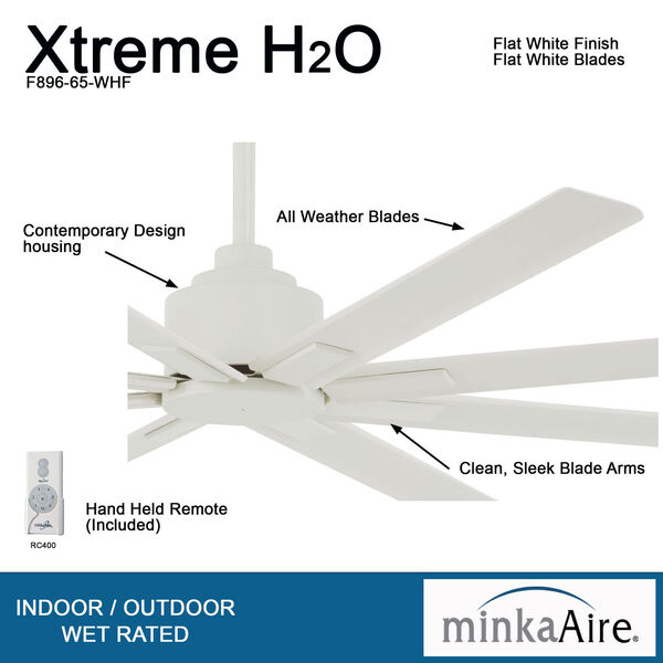 Minka Aire XTREME H2O Flat White Outdoor Ceiling Fan F896-65-WHF | Bellacor