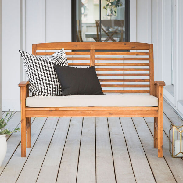 Walker Edison Furniture Co. Acacia Wood Patio Loveseat Bench - Brown OWLSBR  | Bellacor