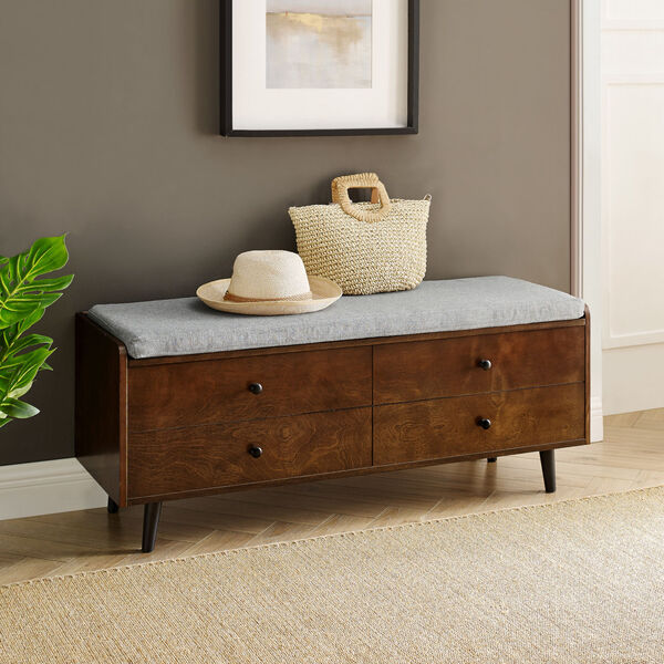 Walker Edison Furniture Co. Dark Walnut and Gray Storage Bench with Cushion  B46MCMSBDW | Bellacor