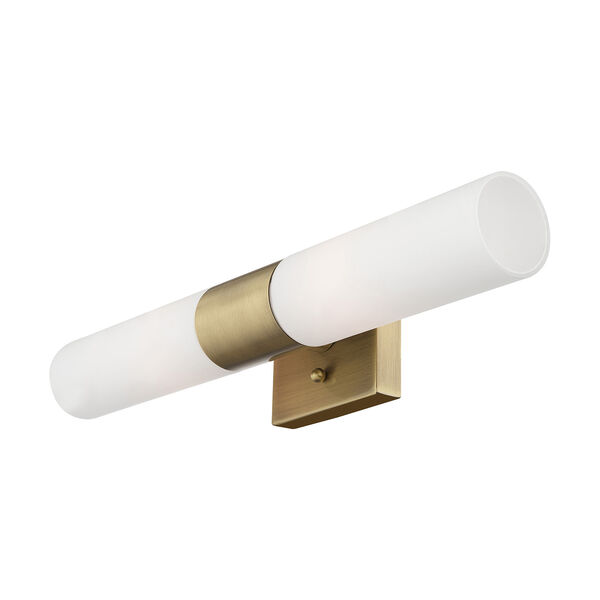 Livex Lighting Aero Antique Brass 18-Inch Two-Light ADA Bath Vanity with  Hand Blown Satin Opal White Twist Lock Glass 10102-01 | Bellacor
