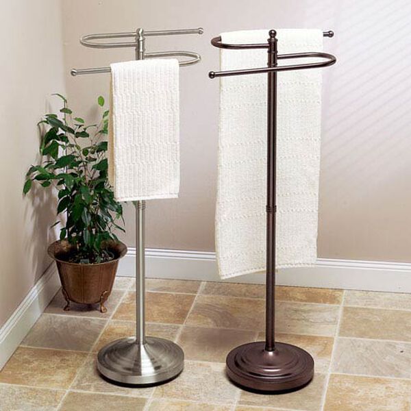 Gatco Satin Nickel Floor Standing S-Shaped Towel Rack - 38 Inches High 1506  | Bellacor