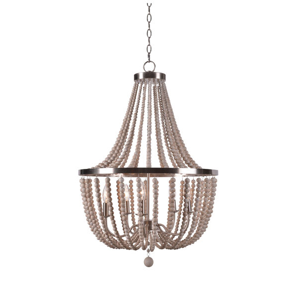 Kenroy Home Dumas Brushed Steel with White Wood Beads Five-Light Wood Bead  Chandelier 93132BS | Bellacor