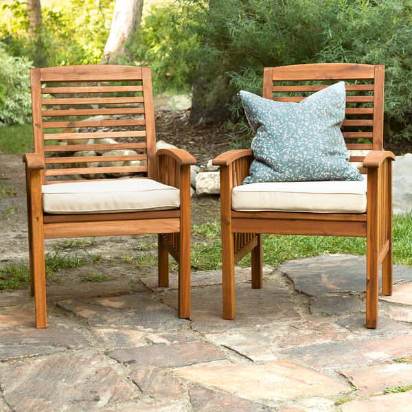 Walker Edison Furniture Co. Brown Acacia Patio Chairs with Cushions (Set of  2) OWC2BR | Bellacor