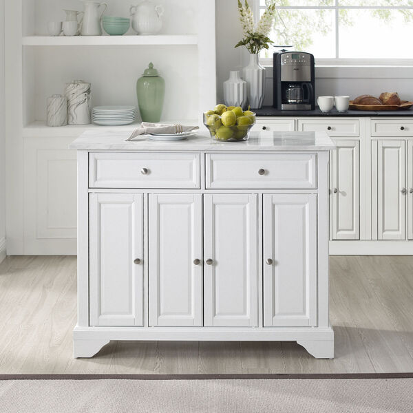Crosley Furniture Avery Distressed White Marble Kitchen Island Cart  CF3021-WH | Bellacor