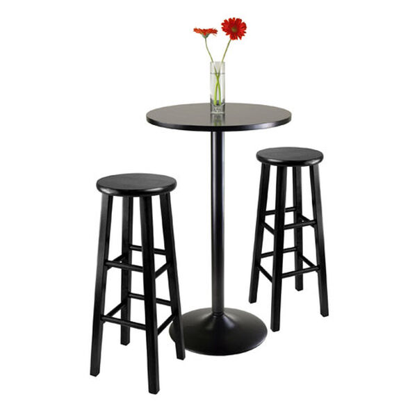 Winsome Wood Obsidian Square Black Pub Table with Two 29 Inch Wood Stool  Square Legs, Three Piece 20331 | Bellacor