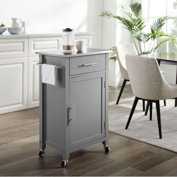 Crosley Furniture Savannah Gray 22-Inch Stainless Steel Top Kitchen Cart  CF3028SS-GY | Bellacor