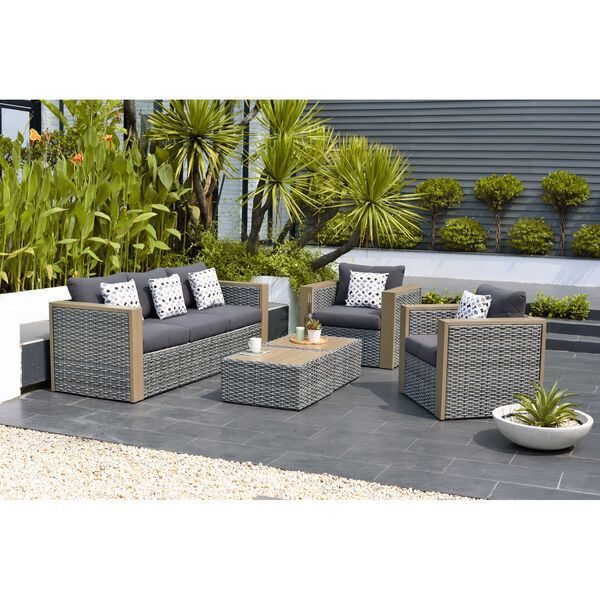 International Home Miami Atlantic Cebu Grey 5 Piece Wicker Patio  Conversation Set with Gray Cushions SC CEBU | Bellacor