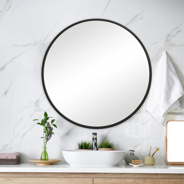251 First Linden Matte Black 48-inch Round Wall Mirror | Bellacor
