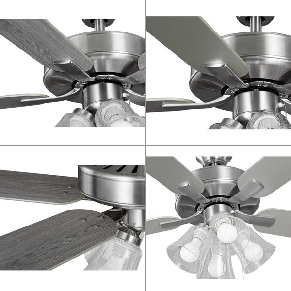 Progress Lighting AirPro Builder Brushed Nickel Four-Light LED 52-Inch  Ceiling Fan with Clear Seeded Glass Light Kit 94250085009WB | Bellacor