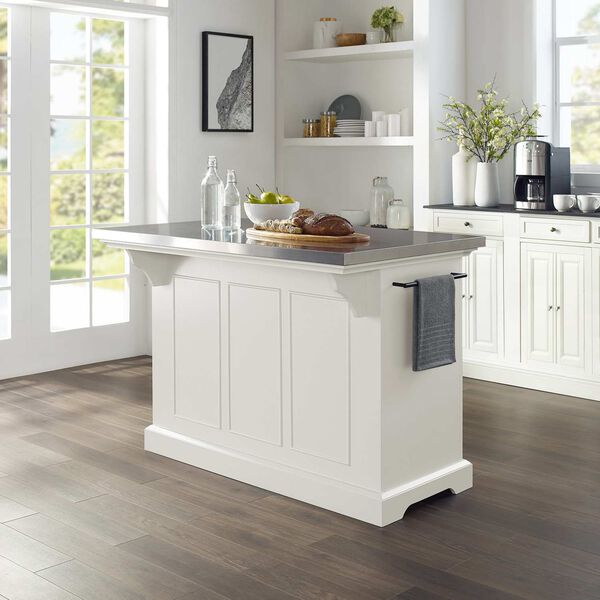 Crosley Furniture Julia White Stainless Steel Stainless Steel Top Kitchen  Island KF30025AWH | Bellacor